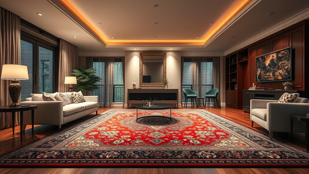 accent lighting highlights rugs