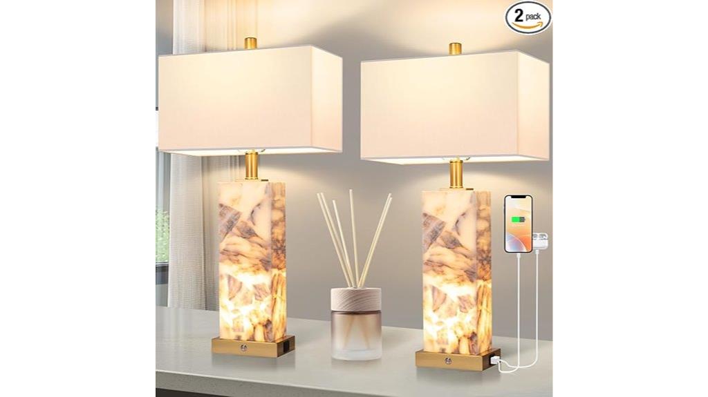 alabaster marble nightstand lamps