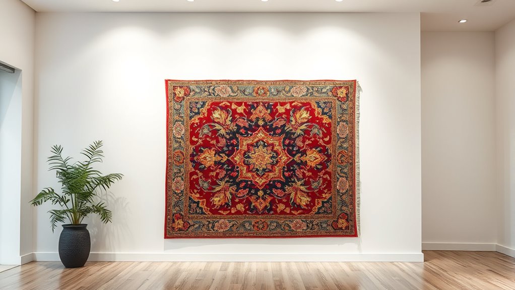 antique rug wall installation