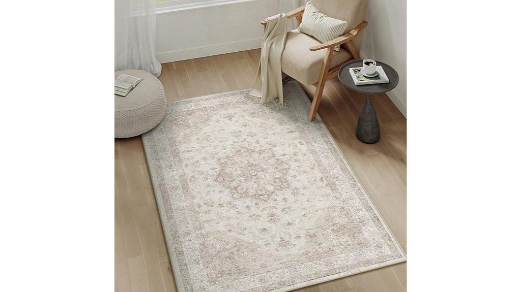 beige vintage washable rug