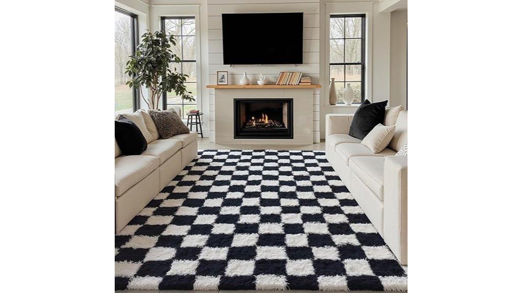 black and white checkered rug