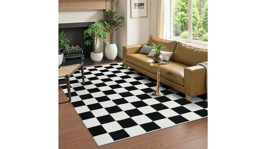 black and white checkered rug
