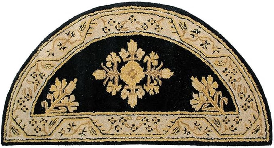 black wool half round rug