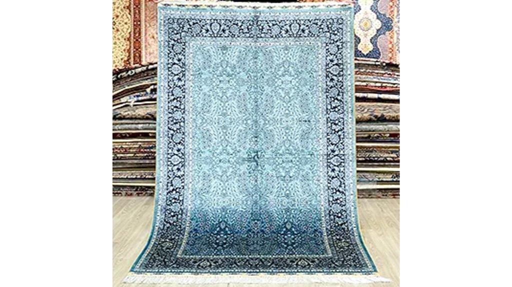 blue hand knotted silk rug