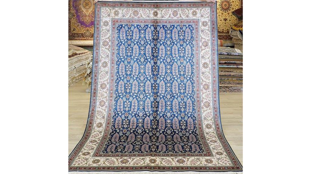 blue handmade silk rug