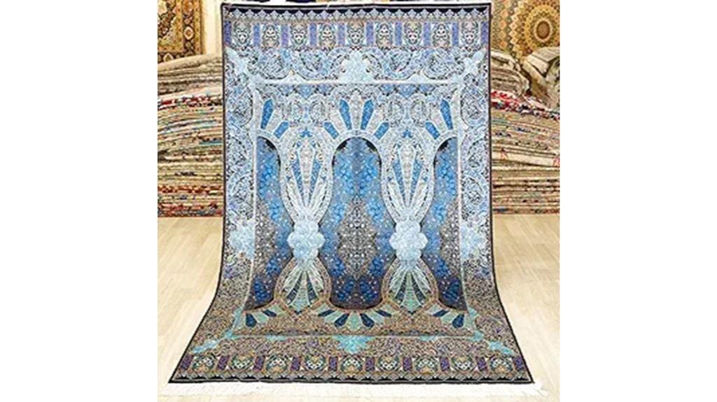 blue handmade silk rug