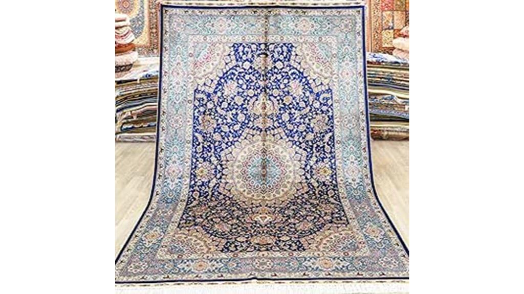 blue handwoven silk rug