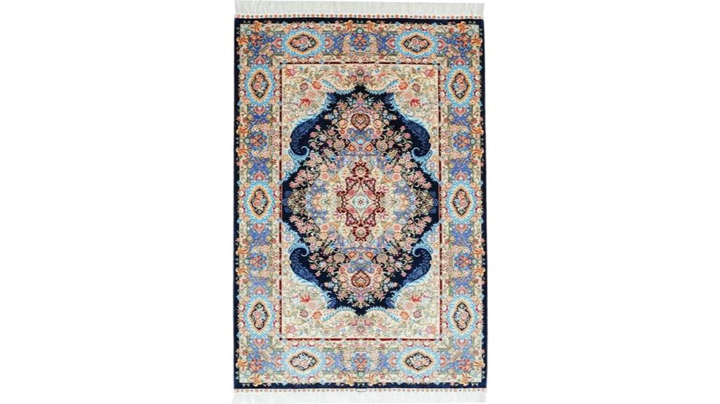 blue handwoven silk rug