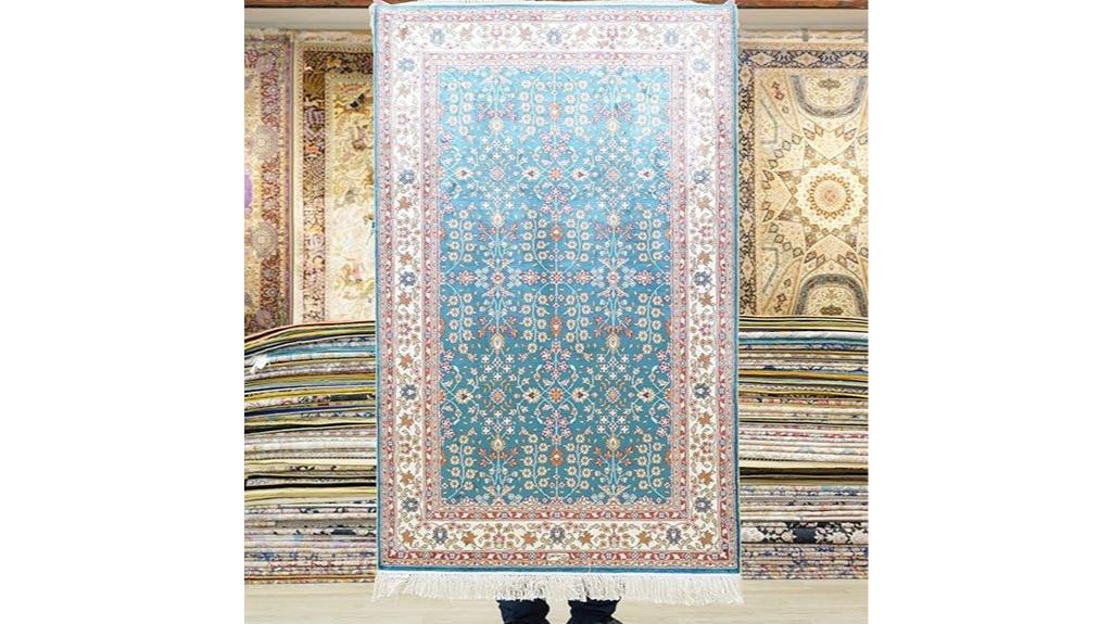blue silk hand knotted rug