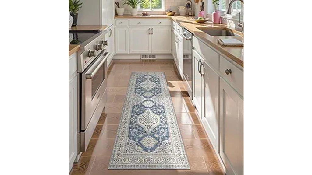 blue washable non slip runner