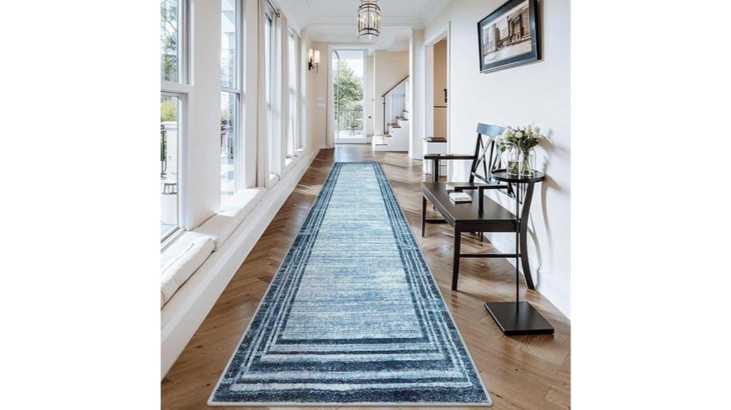 blue washable runner rug