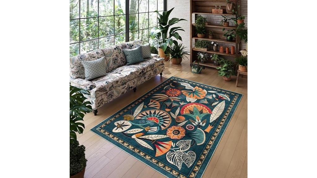 boho green washable rug