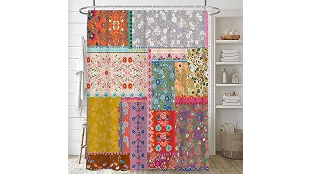 boho patchwork shower curtain