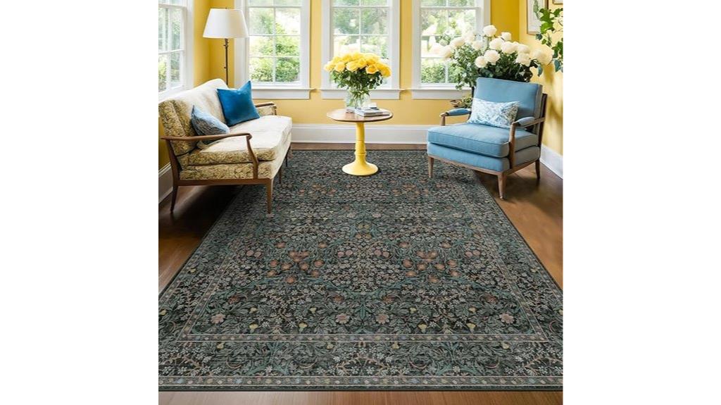 dark green floral rug