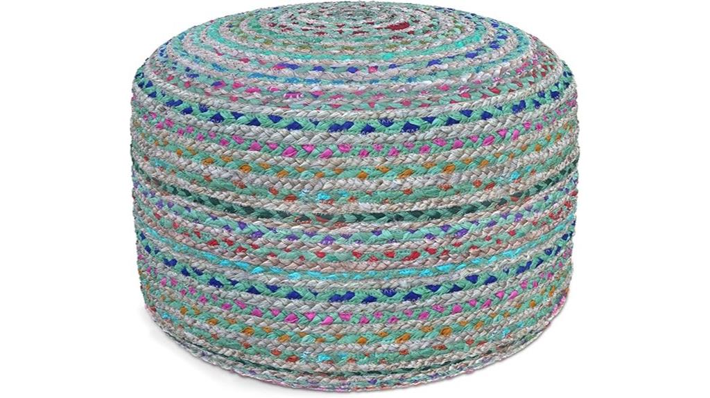 green braided jute pouf