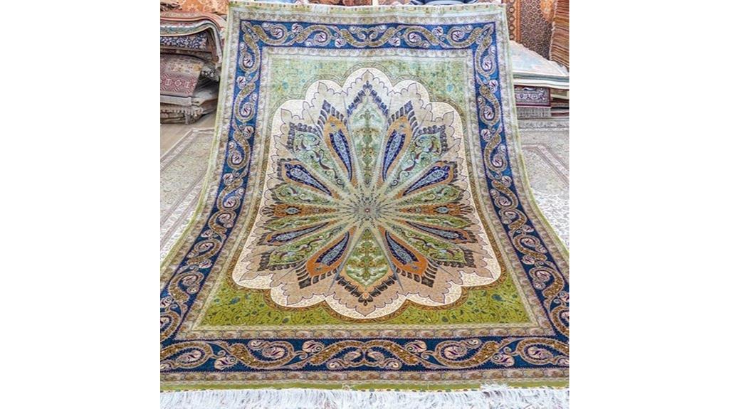 green handwoven vintage rug