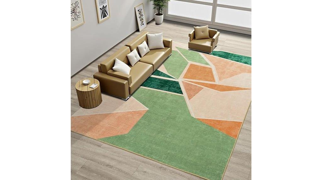 green washable geometric rug