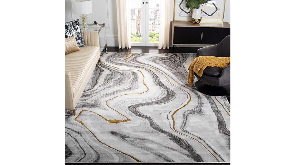 grey and gold rug