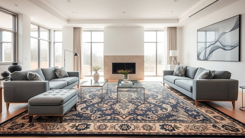 harmonious transitional rug integration