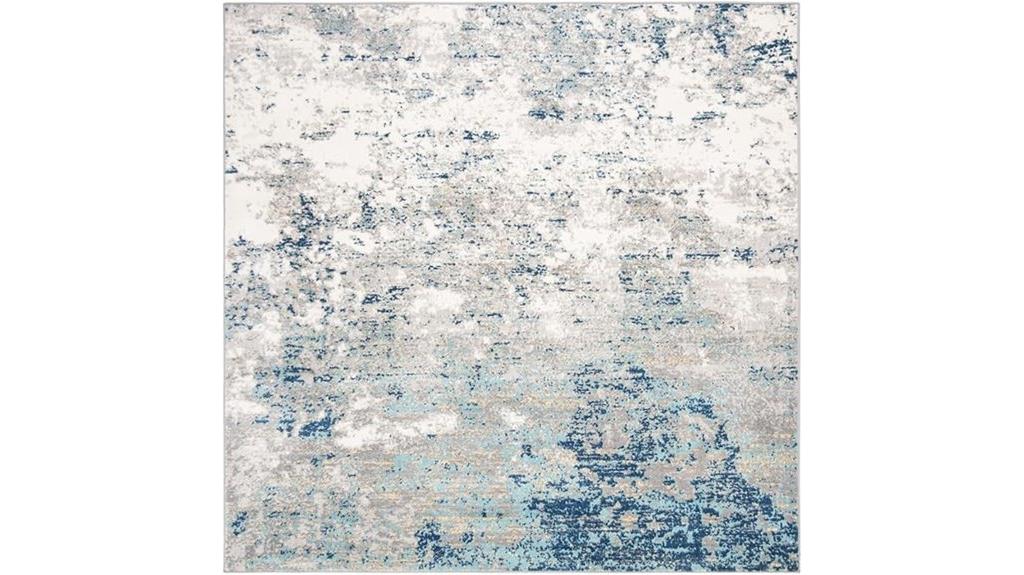 light grey blue square rug