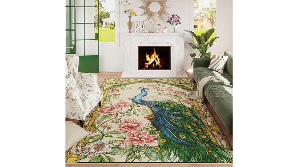 machine washable floral peacock rug