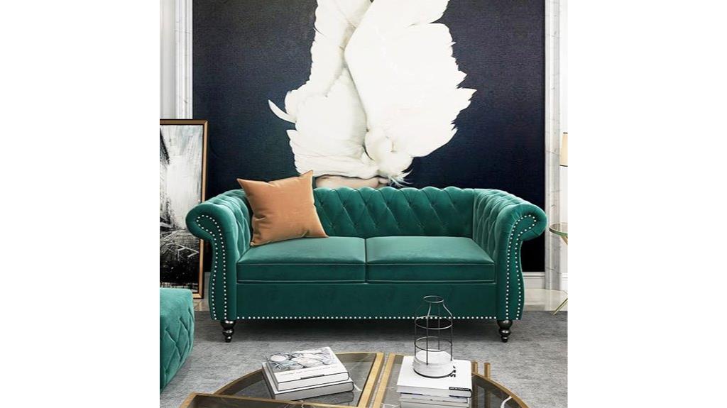 modern green velvet loveseat