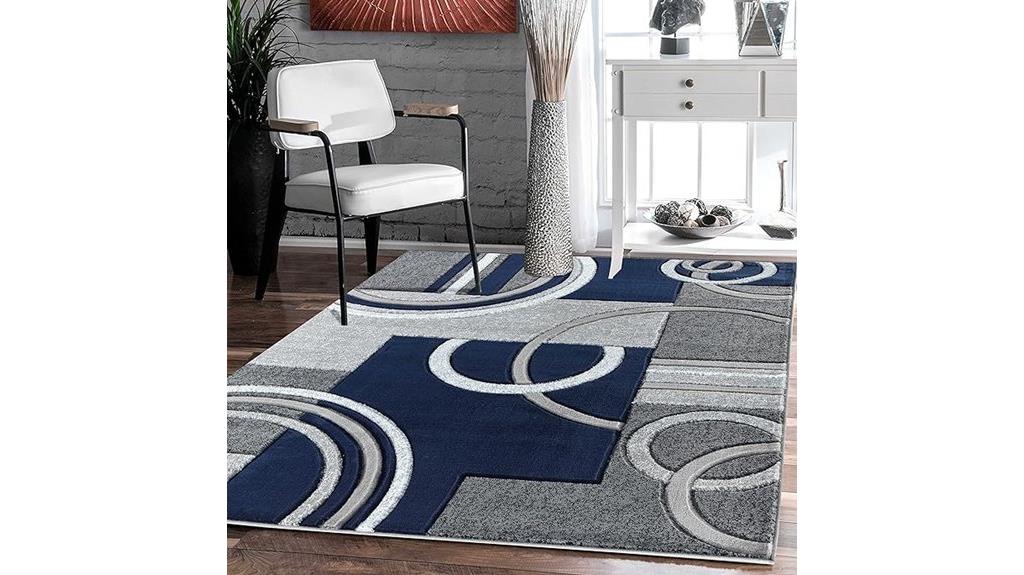 modern navy hand carved rug