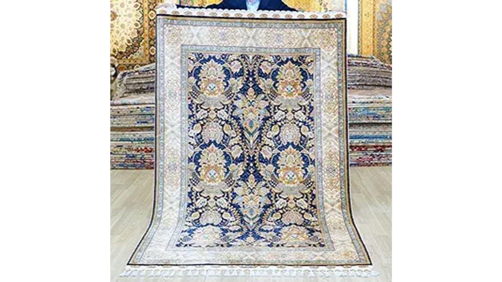 navy handwoven silk rug