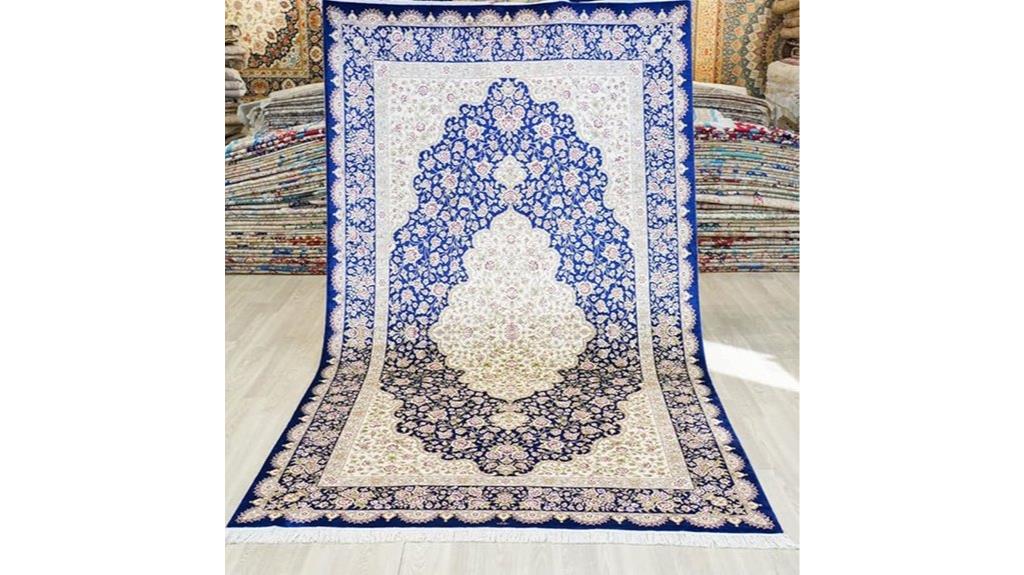navy silk hand knotted rug
