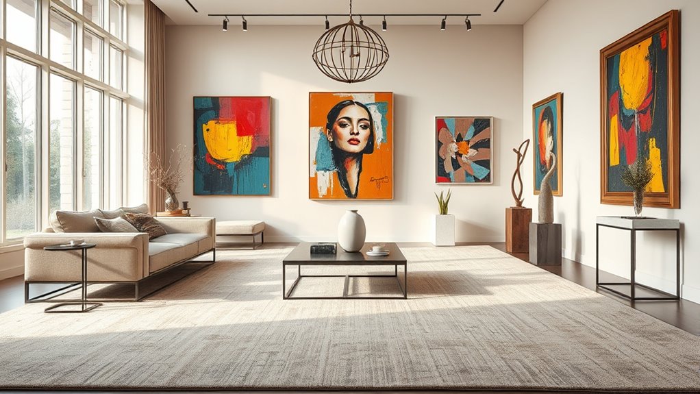 neutral rugs enhance artistic displays
