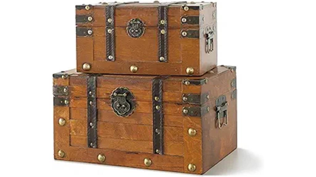 set of 2 wooden treasure chests