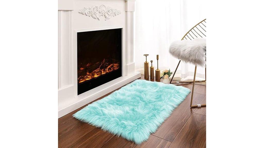 small teal faux sheepskin rug