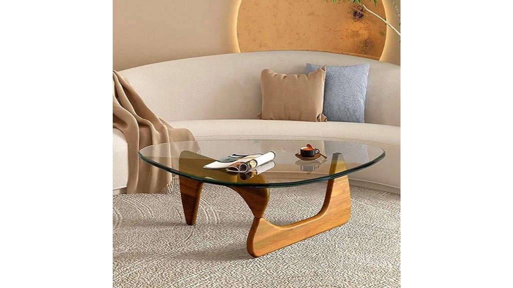 triangular wood glass table