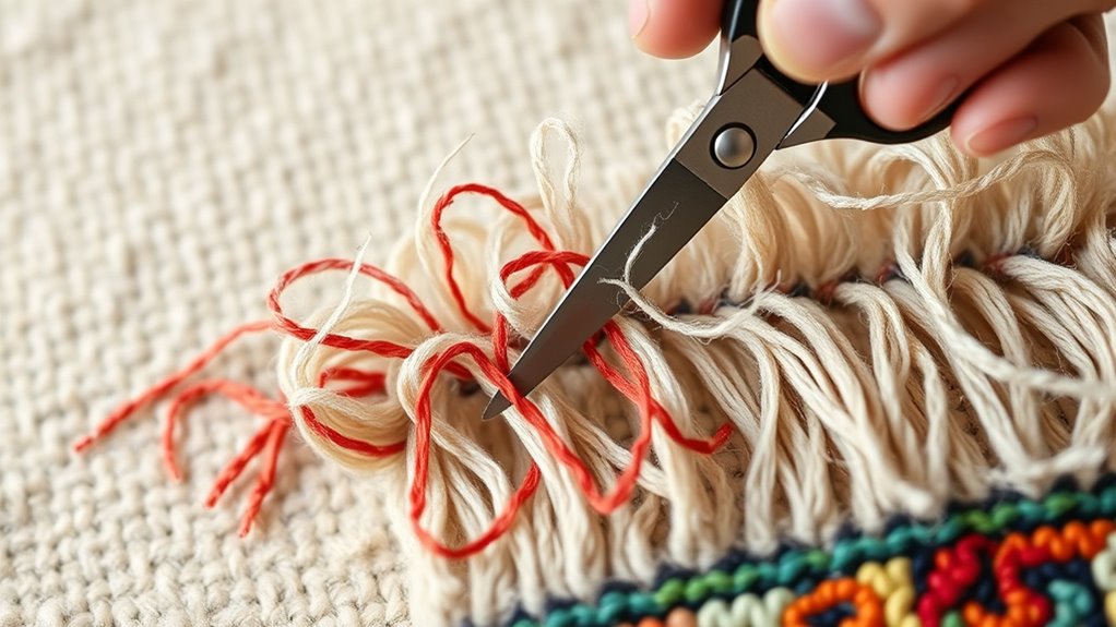 trim frayed fringe evenly