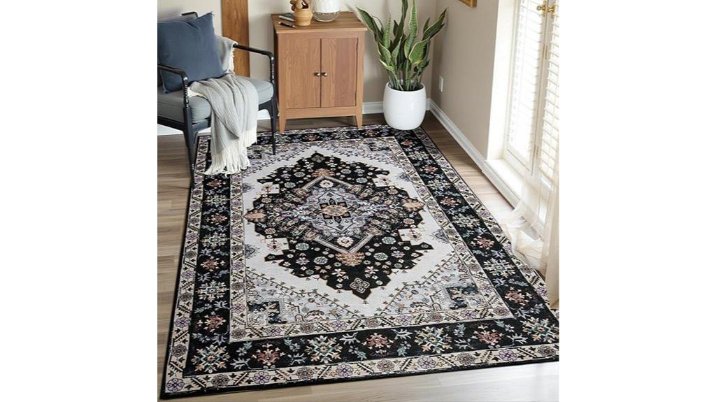 vintage black low pile rug