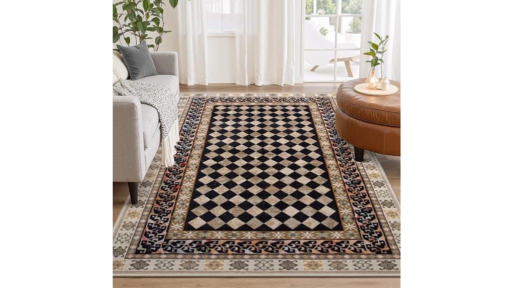 washable checkered bedroom rug
