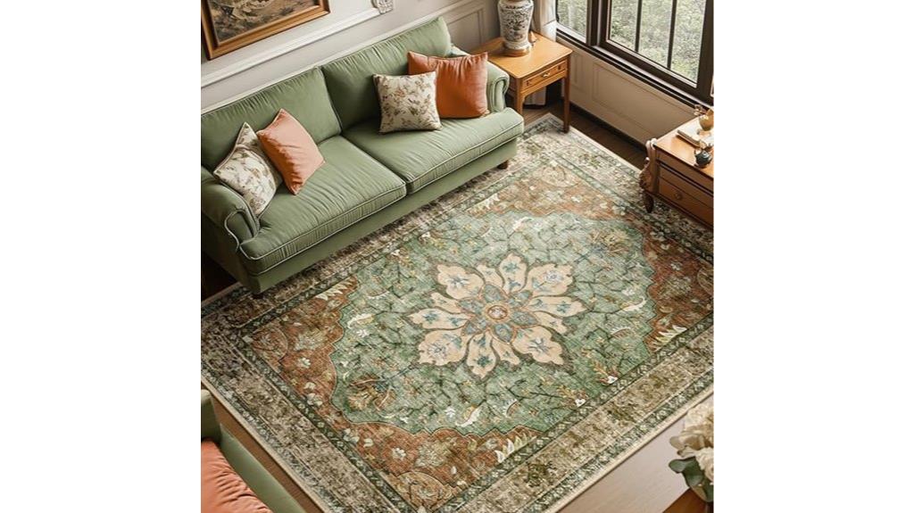 washable floral vintage rug