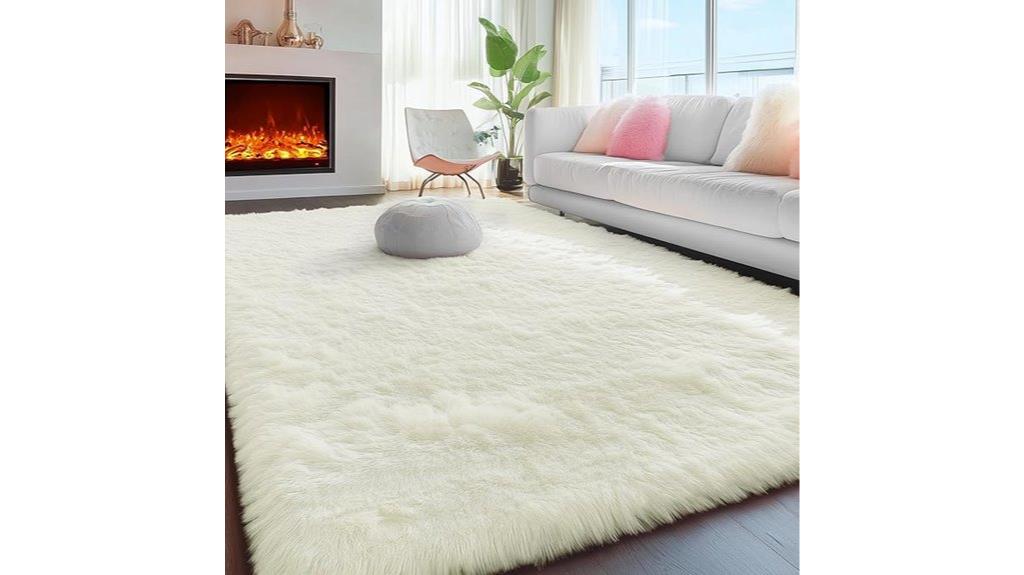 white fluffy shag rug