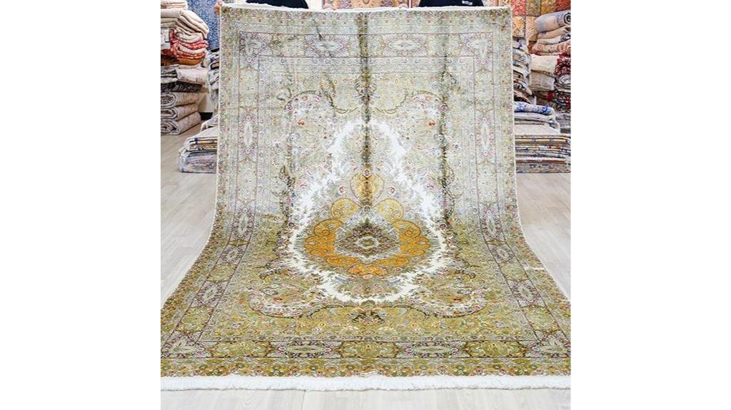 yellow vintage handmade silk rug