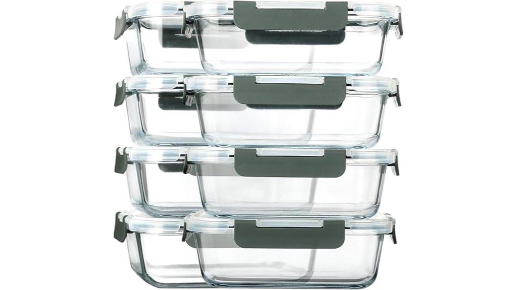 eight glass meal prep containers