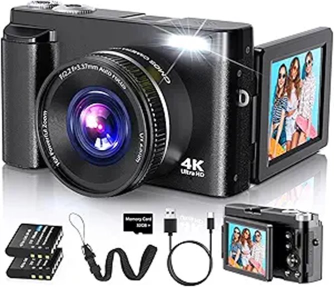 4K Digital Camera with 48MP and Flip Screen