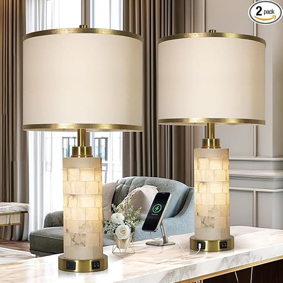 27 Alabaster Table Lamps Set with USB and Night Light