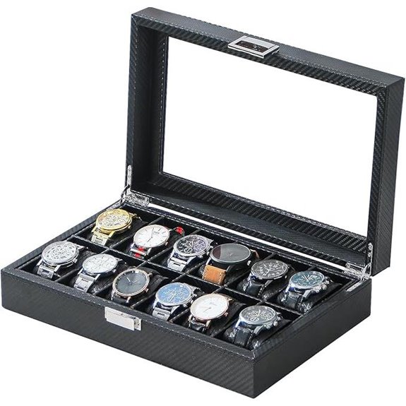 Carbon Fiber Watch Organizer with Glass Window