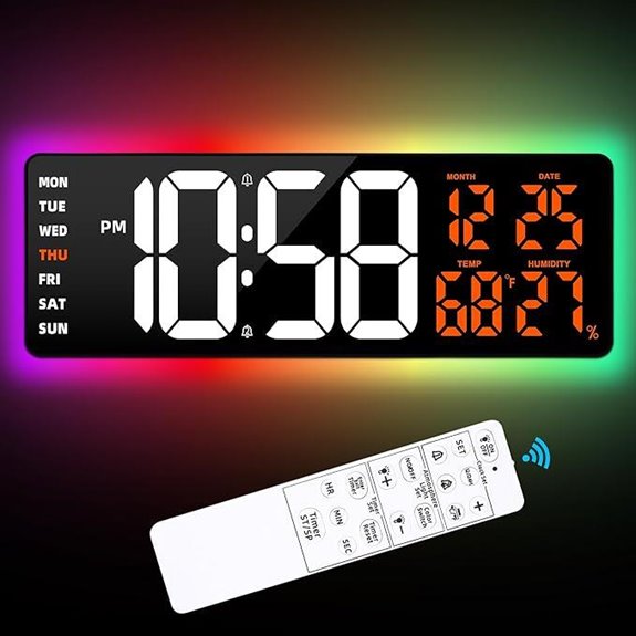 Large Digital Wall Clock with Color Modes and Timer