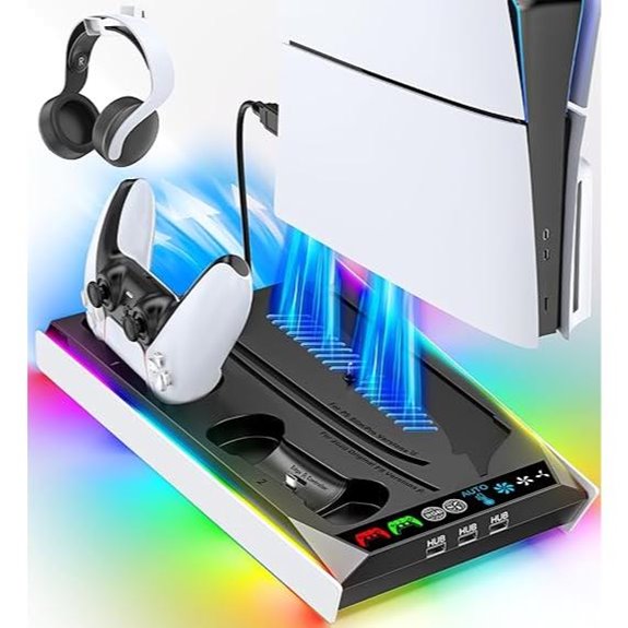 PS5 Stand with Cooling Charging and RGB Lights