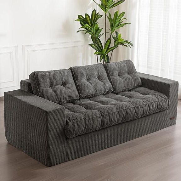 MAXYOYO 3-Seater Tufted Couch in Dark Grey