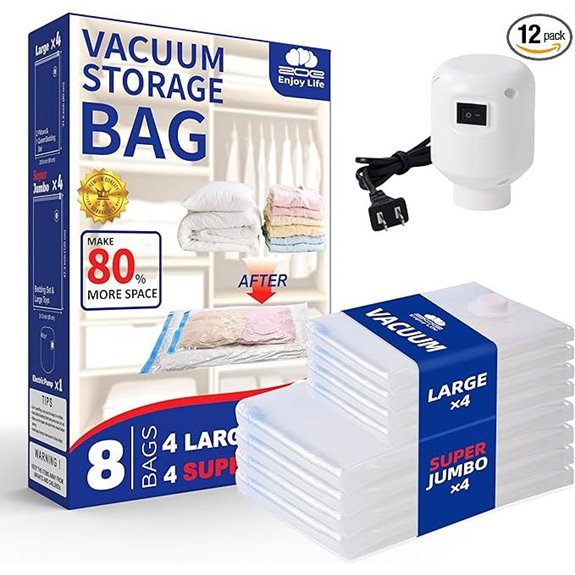 Vacuum Storage Bags with Electric Pump (8 Pack)