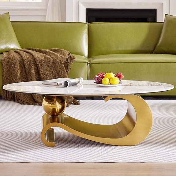Modern Faux Marble Coffee Table with Gold Base