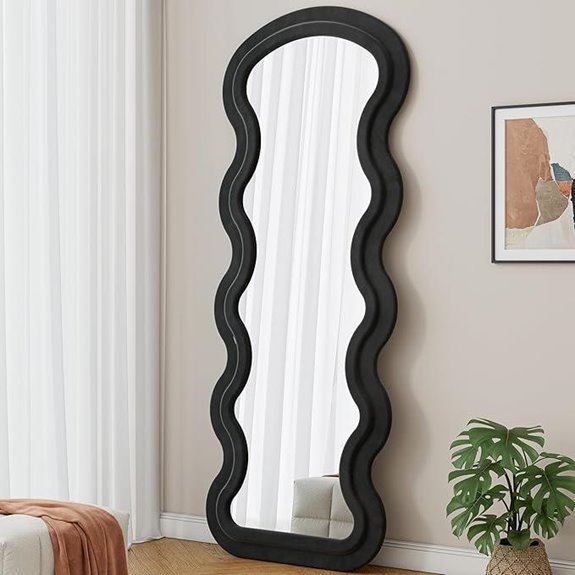 Full-Length Wavy Mirror with Stand Black