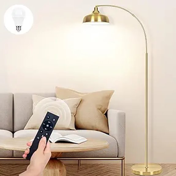 Gold Arc Floor Lamp with Remote and Dimmable Shade